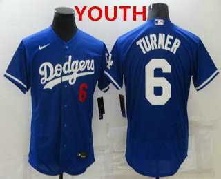 Youth Los Angeles Dodgers #6 Trea Turner Blue Stitched MLB Flex Base Nike Jersey->mlb youth jerseys->MLB Jersey